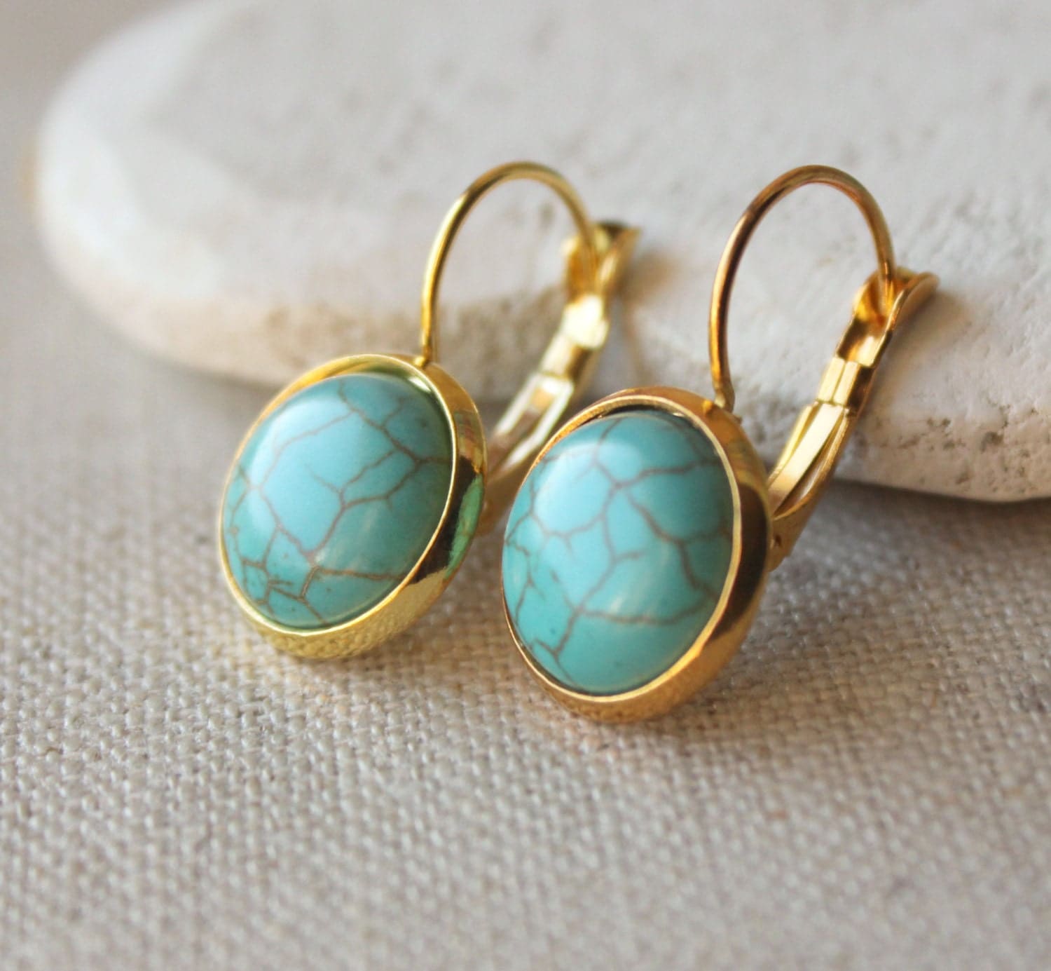 Turquoise Earrings Gold Turquoise dangle Earrings by acanthusjd