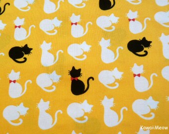 Kawaii Japanese Fabric - Cute Cats on Yellow - Fat Quarter - (sh151016)