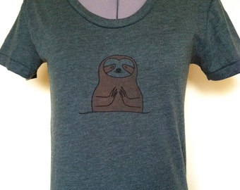 Namaste Sloth Shirt Heather Forest Slim Fit Womens Sizes Small through XLarge