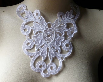 WHITE Lace Applique Dyeable for Bridal, Jewelry & Costume Design WA 604