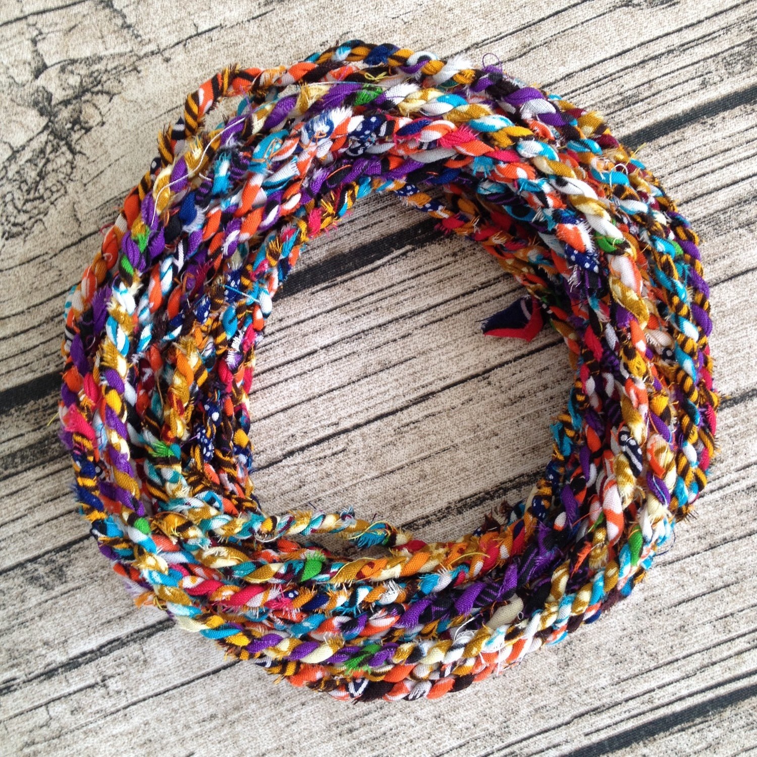 Hand twisted fabric yarn. Cotton yarn. Recycled cotton yarn.