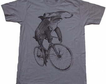 Hammerhead on a Bike- Mens T Shirt, Unisex Tee, Cotton Tee, Handmade graphic tee, Bicycle shirt, Bike Tee, sizes xs-xxl