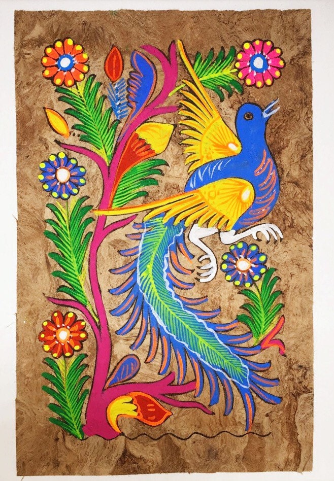 Mexican Amate Bark Painting on Canvas by MISCRoot on Etsy