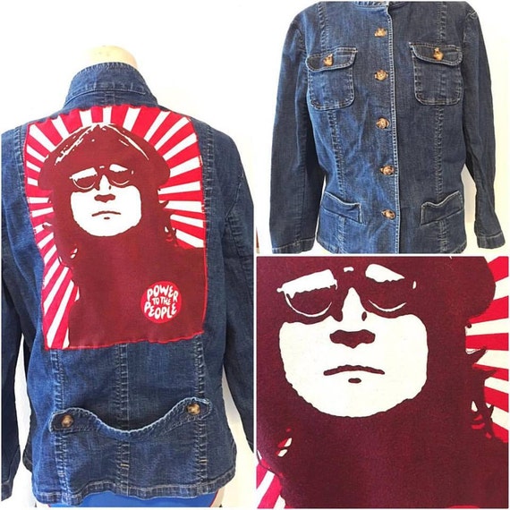 John Lennon Stretch Denim Jacket size L 14/16 by HoBoThreads