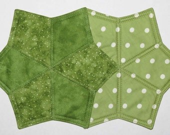 Two Mug Rugs, Snack Placemats, Coasters, Green with White