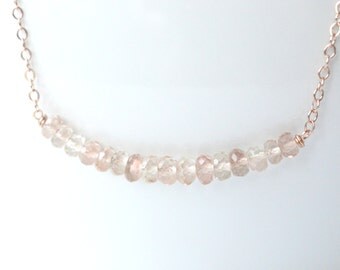 Oregon Sunstone Necklace, Rose Gold Filled Gemstone Bar Necklace, Champagne Copper Schiller, AAA Oregon Sunstone, Sunstone Row Necklace