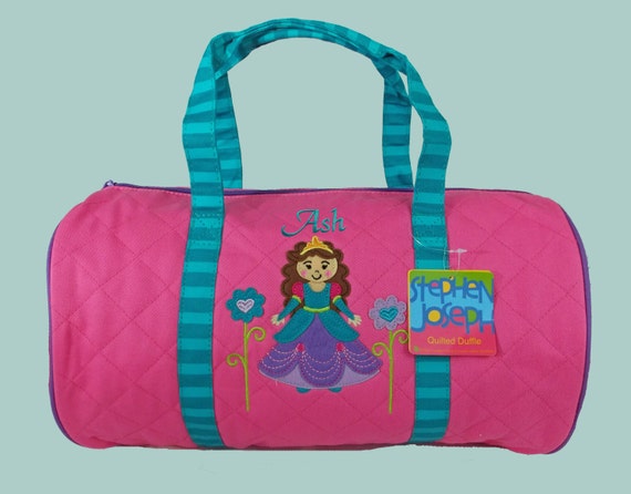 Child's Monogrammed Stephen Joseph New Style PRINCESS Quilted Duffle Bag in Teal