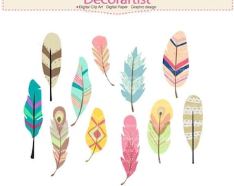 Feathers Clipart _ Feather Clipart. Painted Feathers Clipart, Feather,Tribel Clipart, Tribel Feather Clipart, ON SALE