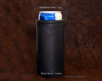 Michelob Ultra Beer Can Insulator - Slim Line Tall Boy - Beverage Holder - Beverage Cooler - Bison Leather Beer Holder - Cowhide Beer Holder
