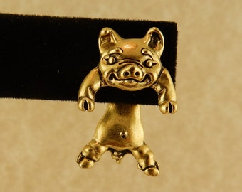 Vintage Gold plated pewter 3D Pig EARlusion earrings