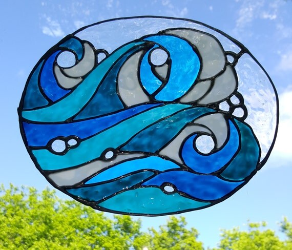 Rolling Ocean Waves stained glass window Cling by windows2thesoul