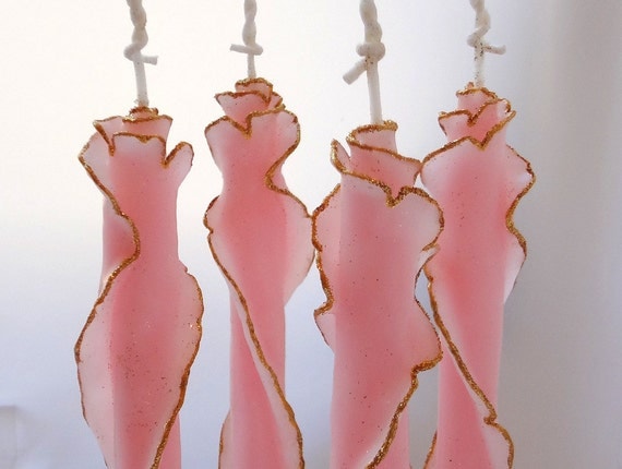 Pink & Gold, Beeswax Glitter Rose Tapers, Unique Taper Candles, Pink Candles, Valentines Day Gift, Romantic Decor, Birthday Gift for Her