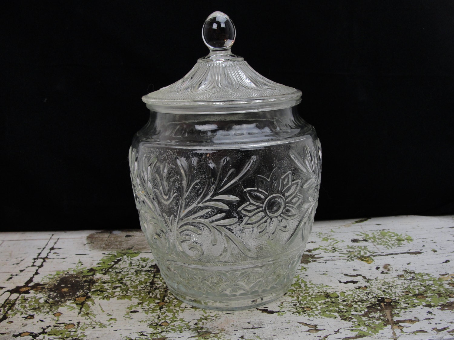 Vintage Sandwich Glass Cookie Jar By Anchor Hocking 9417