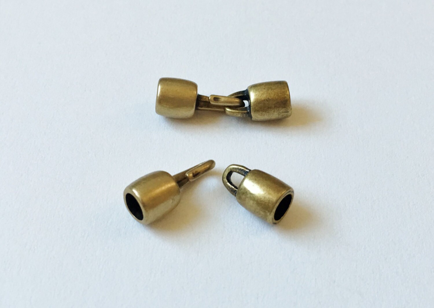 5mm Antique Brass End Caps with Hook and Loop Clasp Cord Ends