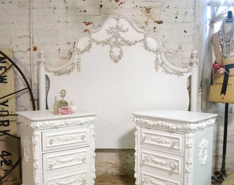 French Headboard Painted Cottage Marie Antoinette Romantic French Full / Double Headboard