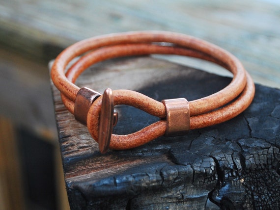 Mens Leather And Copper Bracelet 5174