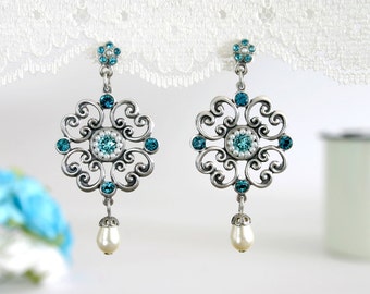 Blue wedding earrings, Wedding earrings, Blue earrings, Blue wedding, Something blue wedding, Blue wedding jewelry, Blue dangle earrings