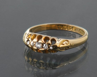 Antique Diamond Ring | 1904 Edwardian Engagement Ring | 18ct Gold Five Diamonds | English Gold Hallmarks | US Ring Size 5.5 | UK Ring Size L