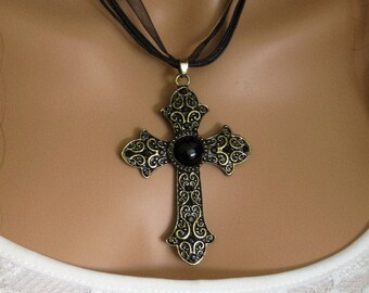 Black Necklace, Cross Necklace, Statement Necklace, Necklace, Black Necklaces, Christian Jewelry, Catholic Jewelry, Religious Jewelry, N580