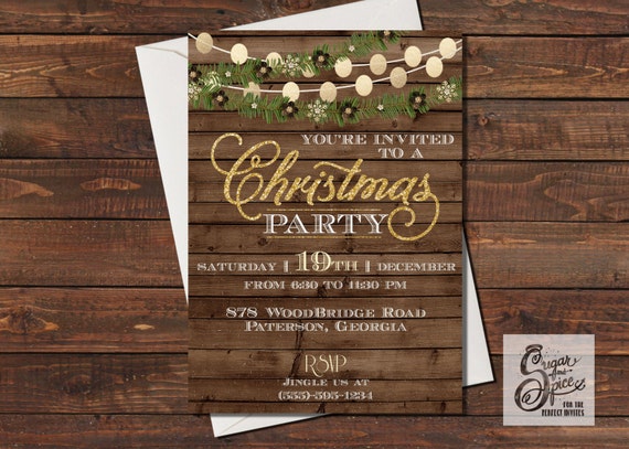 Rustic Christmas Party Invitation by SugarSpiceInvitation on Etsy