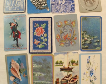 12 Playing Cards, Playing Card Swap, Blue Playing Cards, Antique Playing cards, Monet