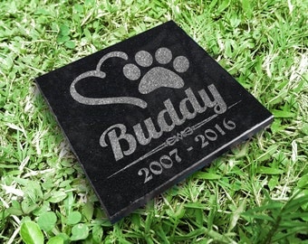 6x6 Personalized Engraved Granite Dog Cat Memorial Stone Plaque Paw Print Custom Granite Grave Marker In Memory for Pet Animal Remembering