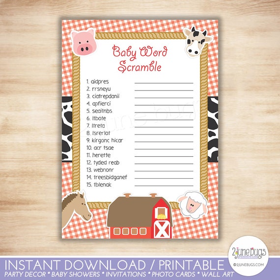 Farm Baby Word Scramble - Farm Baby Shower - Boy Baby ...