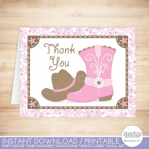 cowgirl thank you card template cowgirl baby shower thank you card