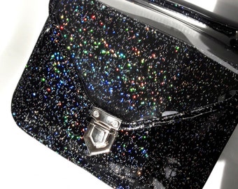 Mady Small Black Multicolor Glitter Vinyl Crossbody Bag (Ready to Ship)