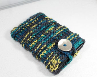 Gray Turquoise Chunky Knit IPad Mini Sleeve, Knit Kindle Fire Case, Knit Notebook Sleeve, Knit Sleeve, Knit Ipad Mini, Knit Tablet Case