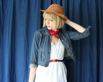 1940's 1950's Denim Jacket / One front Pocket Jacket / Dark Wash Shrunken Jean Jacket / Forties Fifties Rare Jacket
