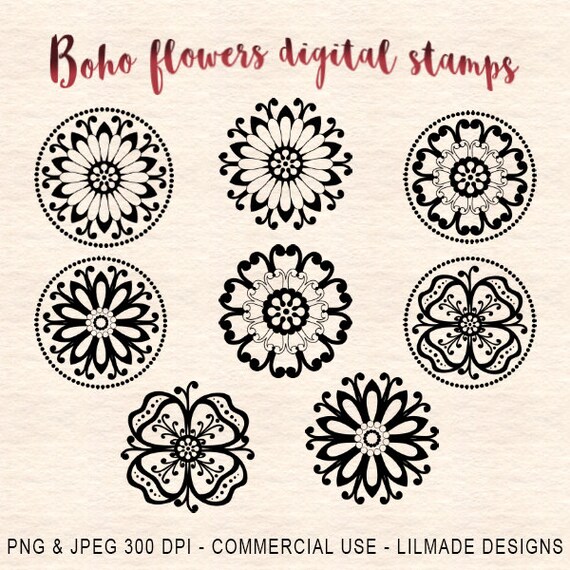 Boho flowers digital stamps flower clip art floral clip art