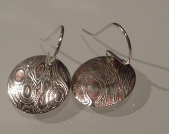 Sterling Silver & Copper Mokume Gane Domed Disc Shaped Earrings