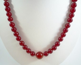Carnelian Necklace Red Carnelian Gemstone Necklace Red Orange Carnelian Necklace Beaded Silver Carnelian Strand Carnelian Bead Necklace