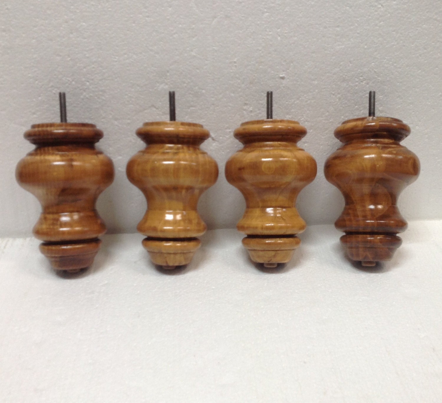 0221. Set of 4 Wooden Spindle Furniture Legs Oak Finish