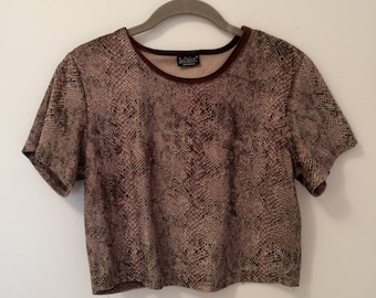 90s Velvet Snake Print Crop Top