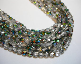 100 4mm Vitrial Czech Fire Polish faceted glass beads