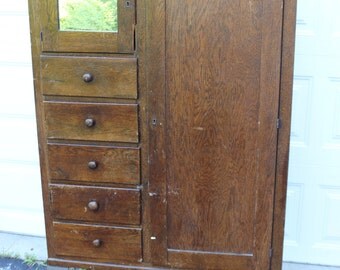 Vintage Antique Wood Armoire Dresser Wardrobe Cabinet