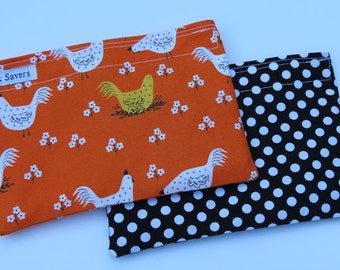 Reusable Sandwich Bag Set Reusable Snack Bag Orange Chicken Farming Black Polka Dot Reusable Baggies