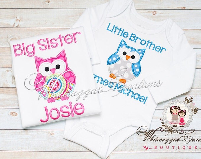 Big Sister Owl Shirt - Custom Personalized Siblings Sisters Shirts - Little Sister Shirt