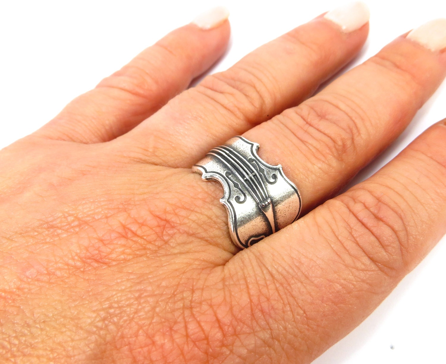 Violin Ring Sterling Silver Ox or Brass Finish Large Violin