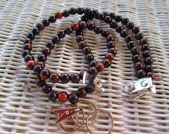 796 Ebony 10mm Wood handmade beaded lanyard/id badge-Womens 10mm ebony wood lanyard-Mens 10mm ebony wood lanyard