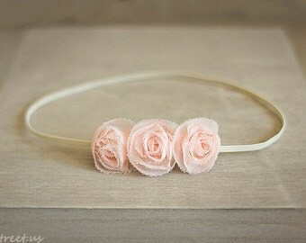 Baby Headband, Light Pink Rose Newborn Headband, Newborn Props, Triple Flower Headband, RTS Props, Peach Pink Headband, Newborn Props