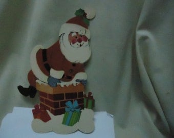 Vintage Santa Claus Climbing Down Chimney Cardboard Cut Out, Christmas, Holiday, collectable