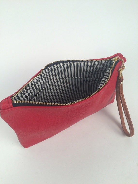 red leather clutch purse