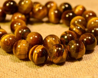 40pcs 10mm Tigereye Natural Gemstone Beads Round 16 Inches Strand