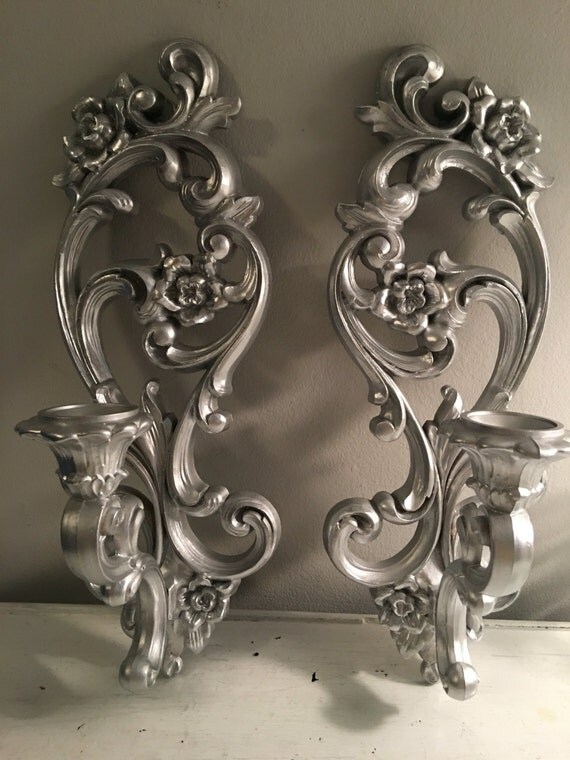 Syroco Wall Sconces Pair of silver metalic Wall Sconces
