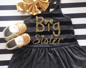 Big sister tank dress girls big sister shirt pregnancy announcement shirt big sister announcement shirt tank top glitter top DRESS ONLY