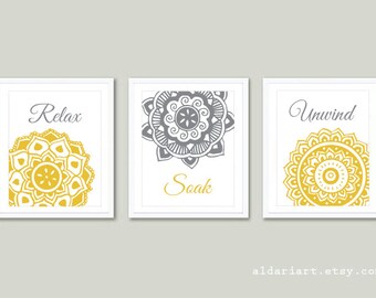 Bathroom Wall Art Bathroom Artwork Bathroom Prints Relax Soak Unwind Prints Bathroom Decor Mandala Prints Bathroom Rules Set of 3