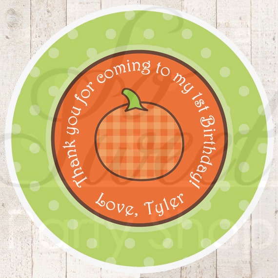 24 Pumpkin Birthday Personalized Stickers - Pumpkin Birthday Favors, Baby Shower Favor Stickers Il_570xn